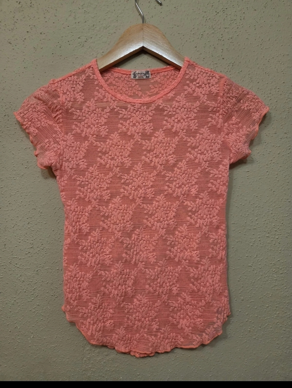 Free People Top Womens XS Coral Textured Knit Short Sleeve Tee